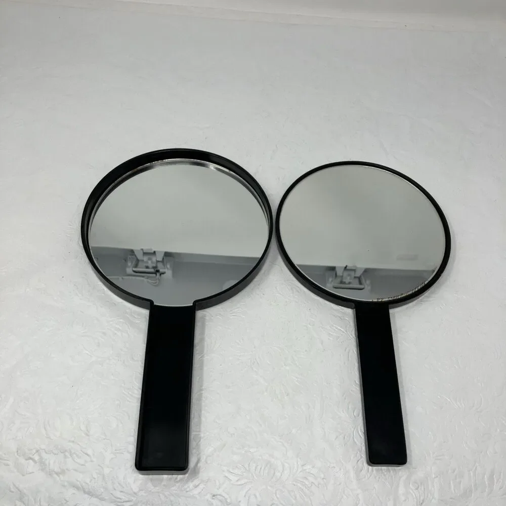VTG Otagiri Nesting Double Hand Mirror Handles Black Lacquer 11” Diameter  Japan